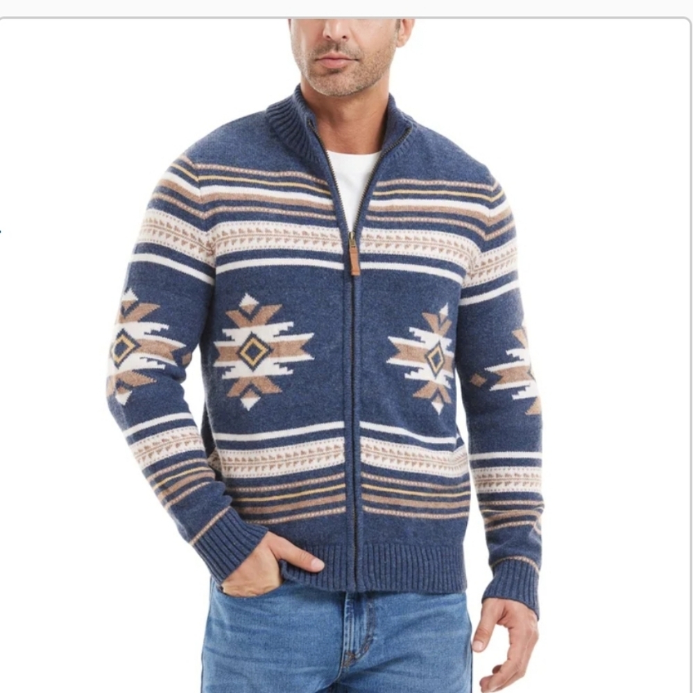 (5)Frye Men's Patterned Zipmock  Cardigan